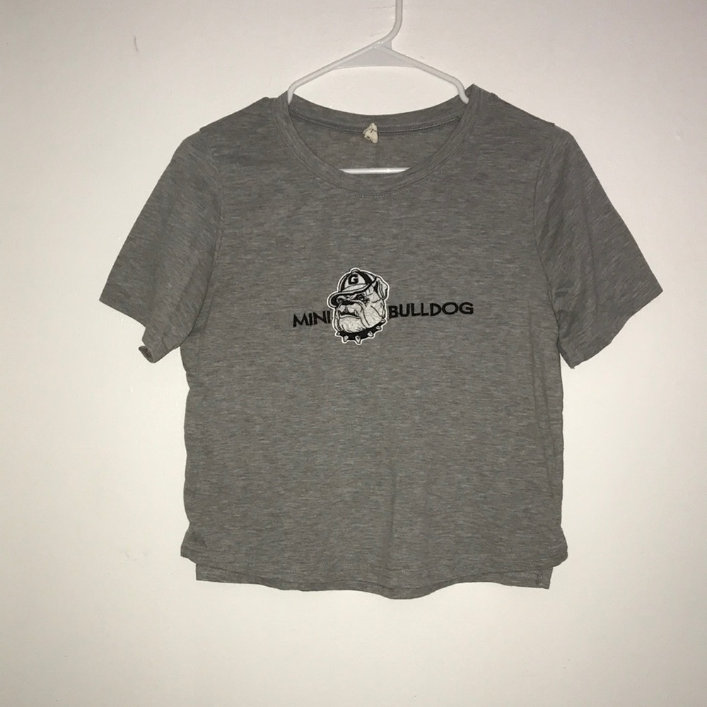 Women’s Mini Bulldog Patch Gray Short Sleeve T-Shirt Size S
